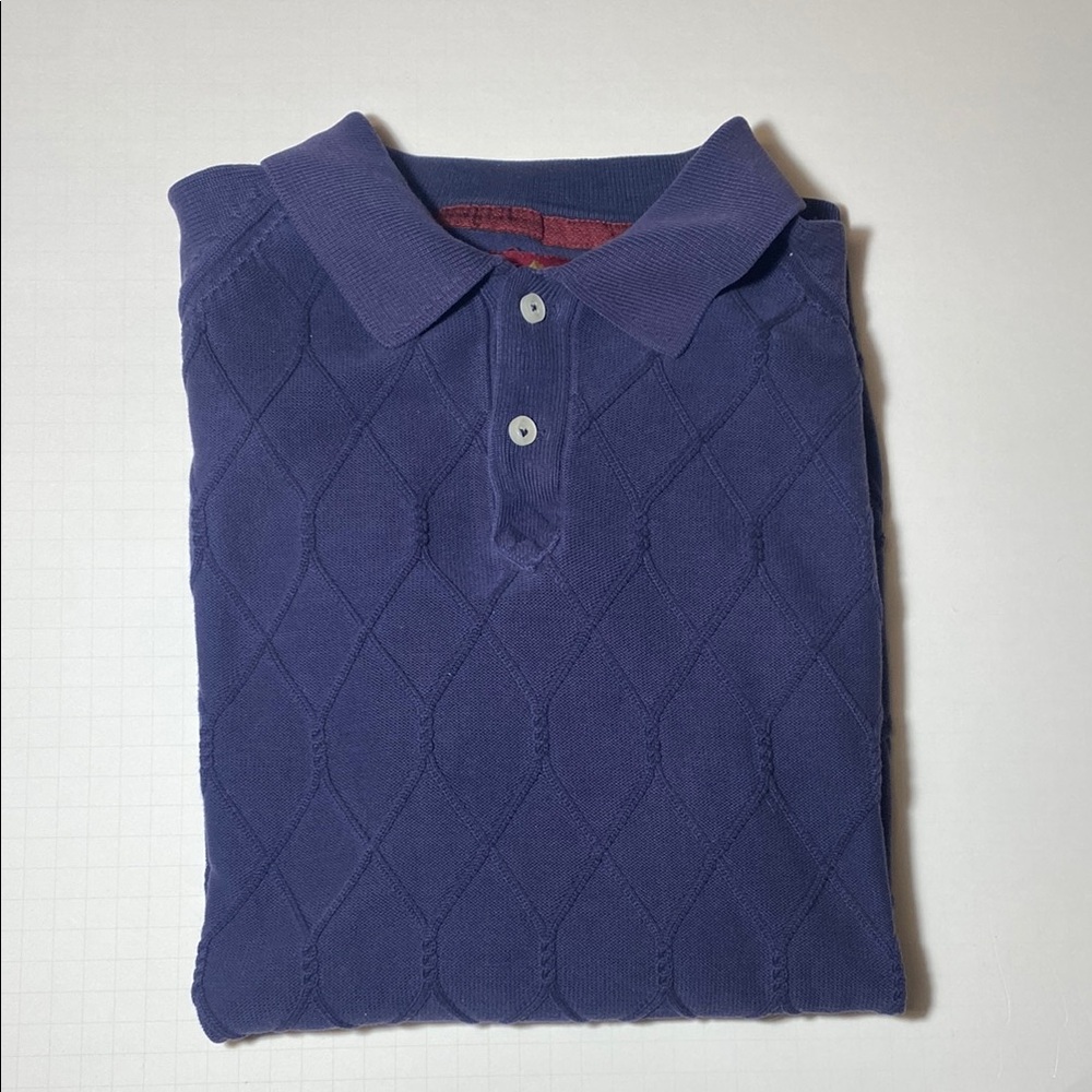 Men’s Large 100% Cotton Navy Blue Argyle Knit Short Sleeve Shirt